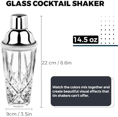Glass Cocktail Shaker 14.5oz with Strainer