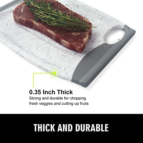 Small Non Slip Cutting Board, 7.48" Mini plastic Cutting Board for Small Kitchen Task, Unique Design with Multiple Juice Grooves! BPA Free, Dishwasher Safe, Easy Grip Handle (White)