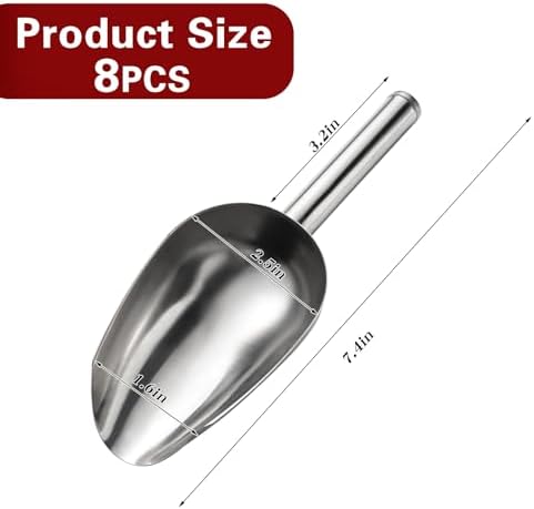 8 Pack 6 Ounce Stainless Steel Ice Scoop Small Metal Candy Scoop Mini Ice Cube Scoop Little Sugar Cream Scoo p for Home Kitchen Food Jars Protein Powders, Coffee, Tea Beans Bar Dessert Buffet Weddings