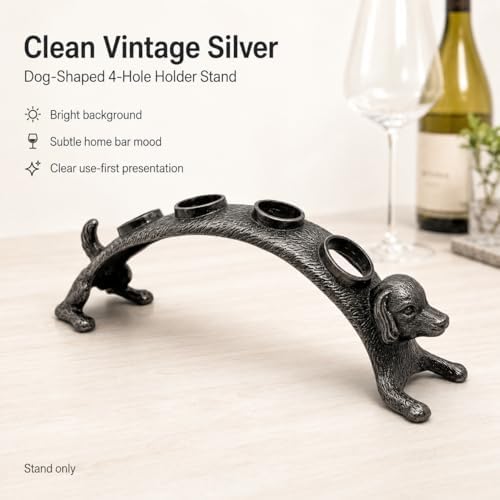 Wine Pourer & Bottle Stopper, Drip-Free Aerator Spout Fits Standard Wine/Liquor Bottles, Zinc-Alloy Bar Accessory with Secure Silicone Cork, No-Spill Wine Dispenser (Dog Shaped Holder Stand)