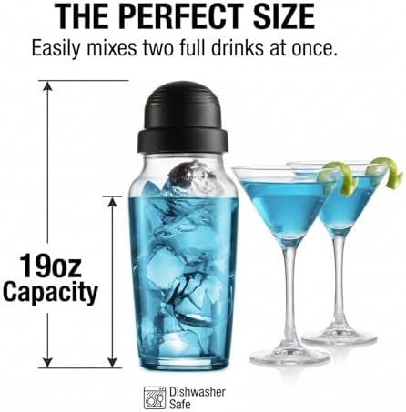 Godinger Cocktail Shaker, Martini Shaker, Italian Made Glass Bar Shaker, 19oz (Pack of 4)