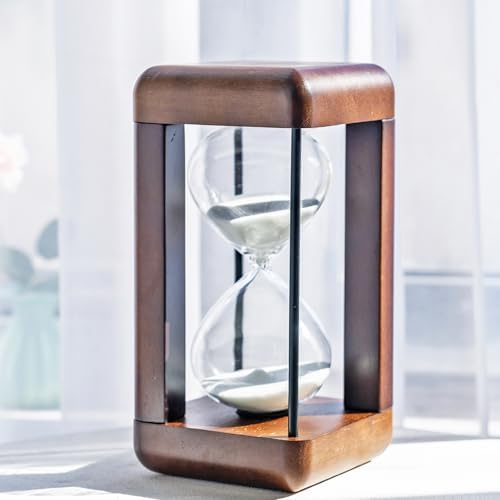 Large Premium Walnut Hourglass,60 Minutes Sand Timers,Hour Glass with Sand Timer for Gift,Hourglass Decor for Home, Desk,Office, Wedding Decor (White)