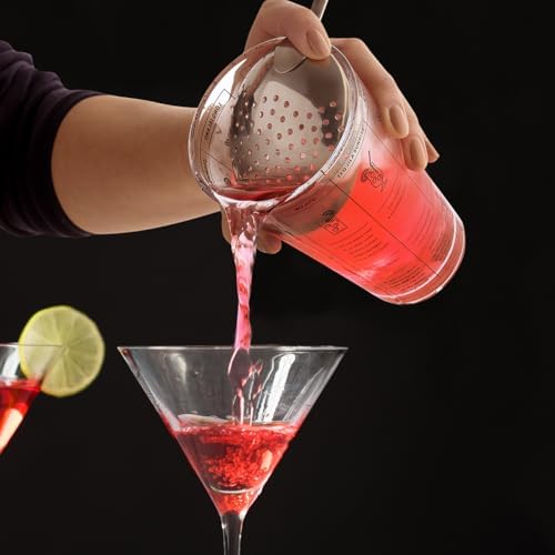 HIC Kitchen Bar Boston Cocktail Shaker and Mixer Glass Set with 7 Printed Recipes, 18/8 Stainless Steel and Borosilicate Glass