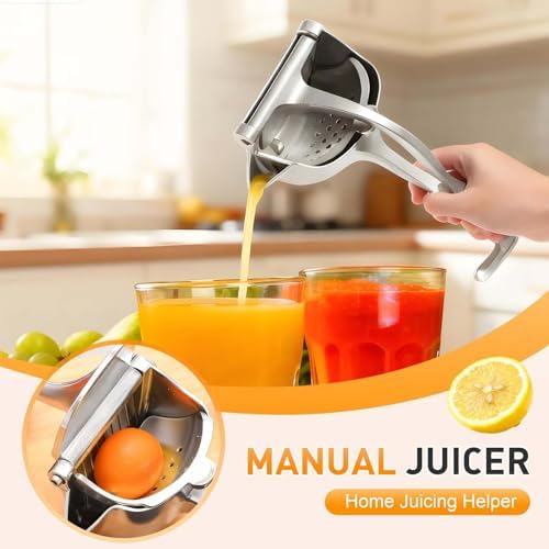 Fresh Fruit Juice Extractor, 2025 Upgrade Hand Juicer Squeezer Lemon Juicer Manual Hand Press with Ergonomic Grip, Easy to Clean for Orange Citrus Pomegranate Lime Grapefruit Kitchen Tool (2, Silver)