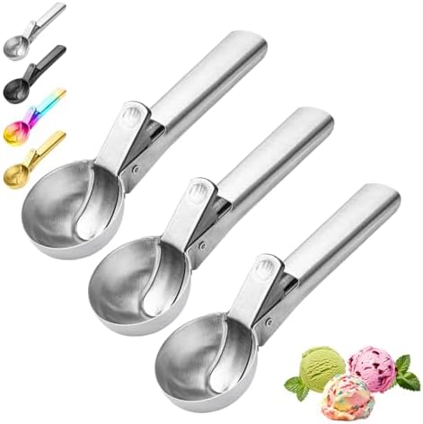 Ice Cream Scoop,Portable Stainless Steel Ice Cream Scoop with Trigger and Comfortable Handle,Dishwasher Safe,DIY Ice Cream,Gelato,Sorbet,Cake Batter (3p-silver)
