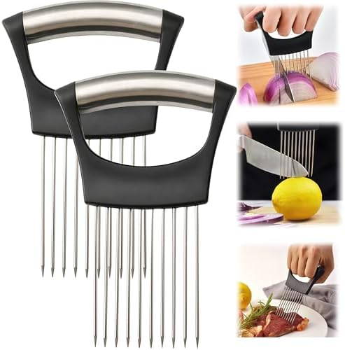 2025 Upgraded Onion Slicer, Onion Holder Chopper for Slicing, Chopper Slicer Assistant Tool, Cutter for Slicing of Meat, Potato, Tomato Kitchen Gadgets (2, Black)