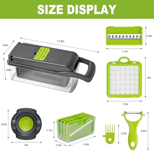 Vegetable Chopper with Container Cheese Grater Mandoline Slicer Cabbage Shredder for Veggie Onion Potato Fruit Food, Includes Egg Separator & Vegetable Peeler, Manual Hand Cooking Gadget for Kitchen