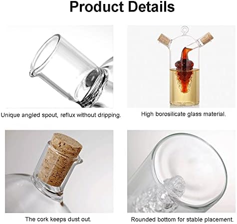 2 in 1 Olive Oil Vinegar Dispenser Cruet, Clear Glass Vinegar and Oil Bottles, Double Pourer Spout Oil Dispenser Bottle for Kitchen Cooking Container