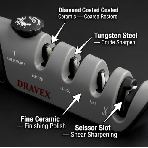 DRAVEX 4-Stage Professional Knife Sharpener Adjustable Angle Guide