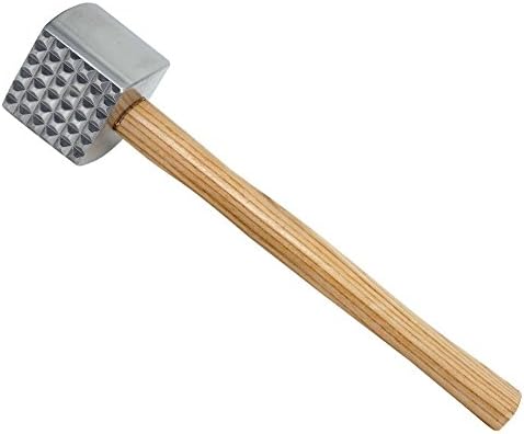 Winco Wood Handle Meat Tenderizer,Aluminum, Tan,Medium