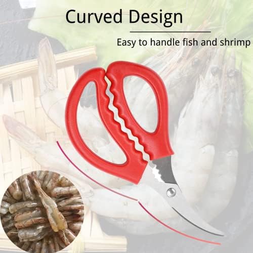 16PCS Kitchen Seafood Scissors for Crab Legs,Multifunctional Stainless Steel Shears,Lobster Scissors, Crab Crackers and Seafood Tools (Red)