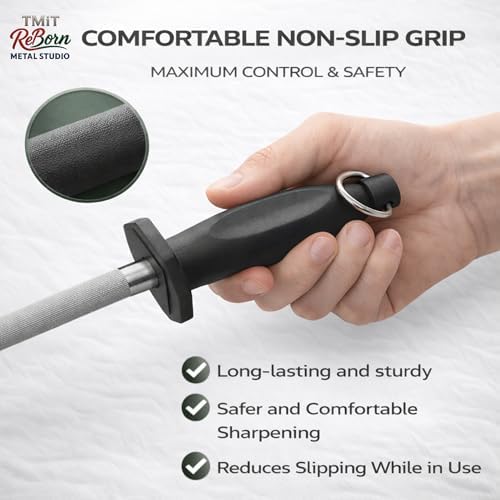 10-Inch Honing Rod for Kitchen Knives – Stainless Steel Knife Sharpening Rod with Ergonomic Handle, Professional Knife Sharpener Stick