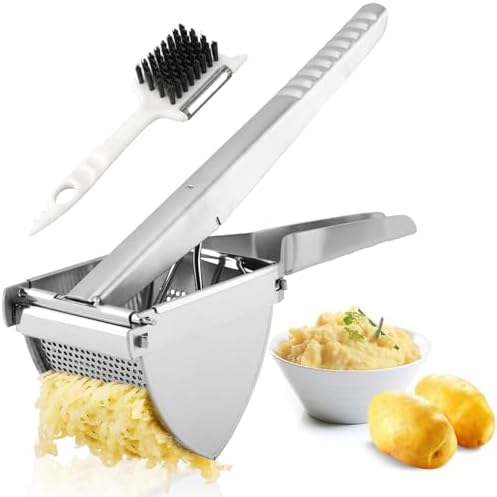 Potato Ricer, Heavy Duty Stainless Steel Press and Mash Kitchen Gadget for Mashed Potatoes, Creamy Mashed Vegetables Spaetzle Maker with 6-in-1 Multi-functional Peeler