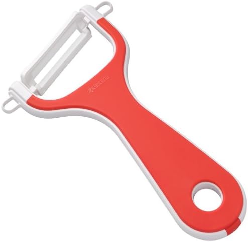 Kyocera CP-NA10X-RD Ceramic Peeler, Rust Free, Easy to Clean and Easy to Clean Peeler, Red, Diagonal Blade Type, Light and Sharp Use, Keeps Sharp, Does Not Accidental to Money-Disinfecting Bleaching,