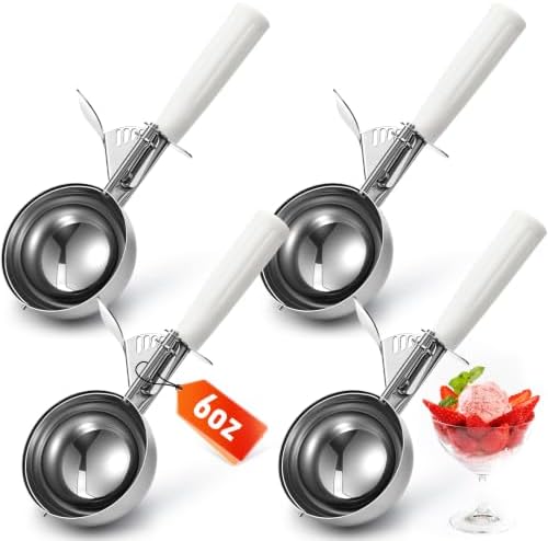 Reallnaive 4 Pcs Ice Cream Scooper with Trigger, 6 oz, White