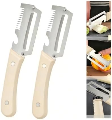 2-Piece Multi-Function Kitchen Peeler Set, 3-in-1 Stainless Steel Peeler with Built-in Bottle Opener and Non-Slip Wooden Handle, for Peeling Pumpkins, Potatoes, and Other Fruits and Vegetables