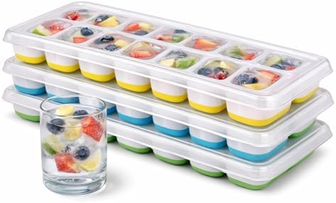 Ice Cube Trays – Silicone 18- Ice Cube Tray with Lid Super Easy Release Ice Cube Molds - Stackable Silicone Ice Tray Durable and Dishwasher Safe - for Food, Cocktail, Whiskey, Chocolate - 4 Pack (1)