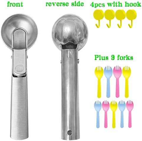 4pcs Ice cream scoop, a portable stainless steel ice cream scoop with trigger device and comfortable handle, suitable for mixed ice cream, fruits, frozen yogurt, etc Large (4pcs Large silvery)