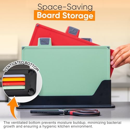 4-Piece Non-Toxic Cutting Board Set 12"L x 9"W with Premium Scissors – BPA-Free Plastic and Rubber Chopping Boards for Kitchen Essentials with Organizer, Dishwasher Safe Accessories Holder.