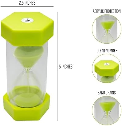 Sand Timer for Kids - 5 Minute Green - 5 inches Hour Glass Acrylic Covered for Classroom, Home & Kids Room - Medium Single Pack