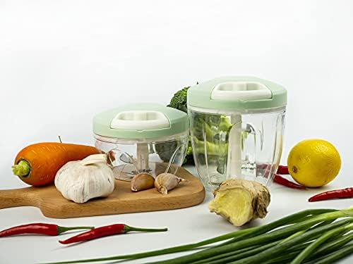 Manual Food Chopper Hand Pull Chopper Veggies Processor for Onions, Peppers, Carrots, Nuts, Kitchen Gadget by KAUKKO (900ml/3.5 Cup)