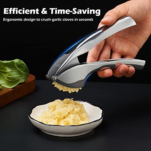 FREETOO Garlic Press, Garlic Mincer Large-Capacity Garlic Crusher, Rustproof & Heavy-duty Ginger Crusher, Easy Clean & Dishwasher Safe, Ginger Press Design for Extracts More Garlic Paste Per Clove
