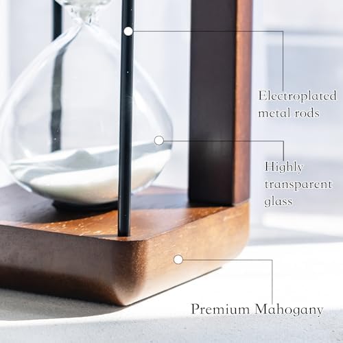 Large Premium Walnut Hourglass,60 Minutes Sand Timers,Hour Glass with Sand Timer for Gift,Hourglass Decor for Home, Desk,Office, Wedding Decor (White)