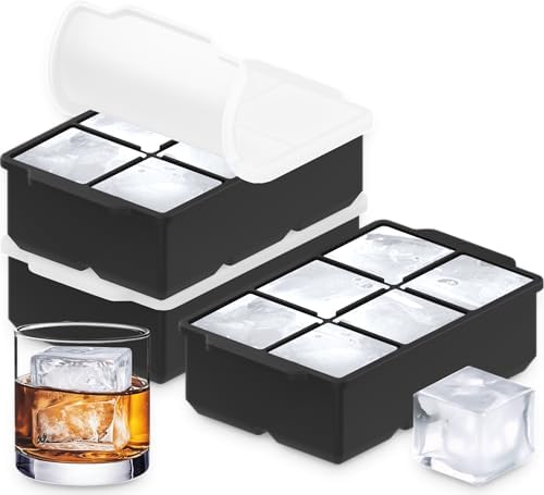 KitchFort® Large Silicone Ice Cube Tray (3-Pack) - 2" Big Ice Mold with Lid