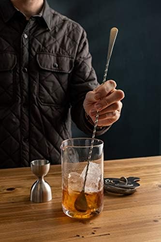 Amehla Cocktail Tools Set - 3-piece 304 Stainless Steel Essentials Bartender Kit includes 15" Long Bar Mixing Spoon, Cocktail Strainer and Marked Measurement Double Bell Jigger for Bartending
