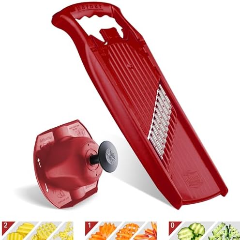 Börner by Reston Lloyd Wave-Waffle Power Line • Crinkle Cut/Spirelli Vegetable Slicer & Food Safety Holder • Slicer for Wave Waffle Cut Style • Multiple Thickness Options • Made in Germany, Red