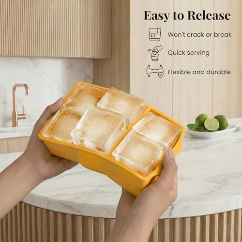 KitchFort® Large Silicone Ice Cube Tray (3-Pack) - 2" Big Ice Mold with Lid