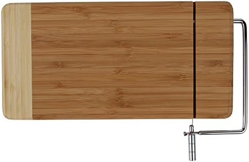 Home-X - Bamboo Cheese Cutting Board with Stainless Steel Wire Cheese Slicer, The Ultimate Two-In-One Kitchenware Appliance with Little to No Mess