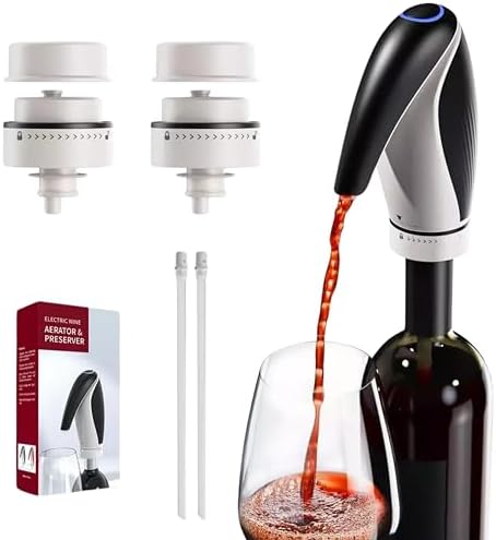 Electric Wine Aerator Pourer Rechargeable 3-in-1 Automatic Wine Decanter Dispenser Preserver Penguin Shape Gifts for Wine Lovers (Red)