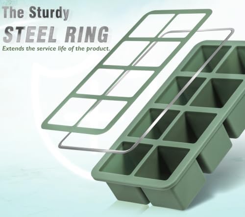 Webake 1/2 Cup Silicone Freezer Tray with Lids, 2Pcs 8-Slot Square Ice Cube Mold, Ideal for Prep & Portion, Large Ice Cube, Storage Soup, Broth, Leftovers, Snack