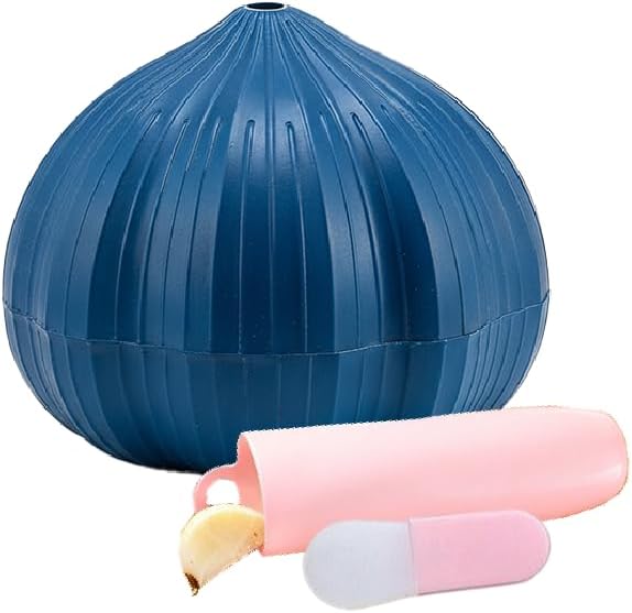 Garlic Peeler & Press Kit with Silicone Garlic Roller Tube & Brush, Fast Garlic Skin Remover, Easy Clean Dishwasher Safe Garlic Peeler Tool, Essential Kitchen Gadget for Cooking Prep (Blue)