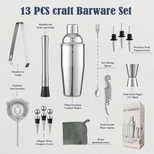 Cocktail Shaker Set,13Piece Bartender Kit,Bar Tool Set,Bar Cart Accessories