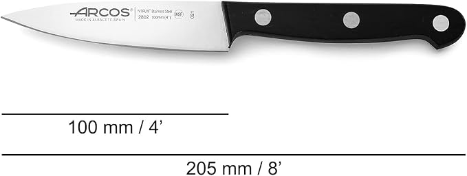Arcos Paring Knife 4 Inch Stainless Steel. Professional Knife for Peeling Fruits and Vegetable. Ergonomic Polyoxymethylene Handle and 100 mm Blade. Series Universal. Color Black