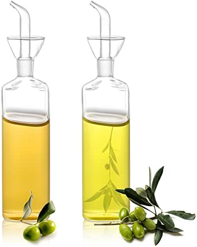 Yesland 2 Pack Olive Oil Bottle - 17 Oz Glass Oil Dispenser Vinegar Cruet - Oil Carafe Decanter with Spout for Kitchen, BBQ, Cooking, Syrup