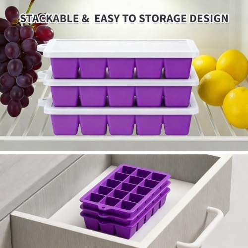 Silicone Ice Cube Tray 2 Pack, HANCELANT Ice Cube Mold, Ice Trays for Freezer with Lid for Whiskey, Cocktail, Drinks and Food, Freezer, BPA Free, Easy Release