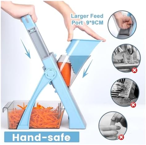 Adjustable Mandoline Slicer for Vegetables – Multi-Function Food Chopper with Suction Cup, 6 Blades for Slicing Dicing Shredding