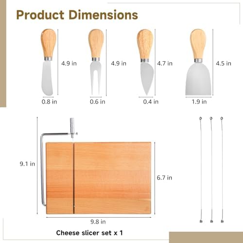 Cheese Slicer with Board, Wood Cheese Cutter Set with Adjustable Tension
