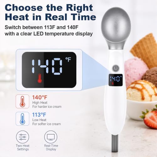 GVODE Heated Ice Cream Scoop, Rechargeable Electric Scooper, LED Display