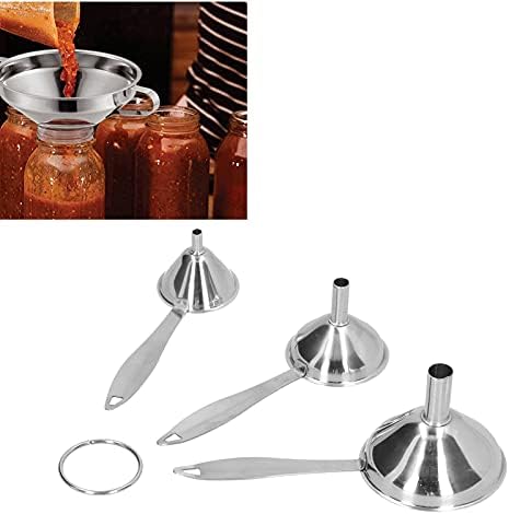3 in 1 Metal Funnels, Mini Stainless Steel Funnel Set Small Kitchen Oil Funnel with Long Handle and Ring for Spice, Essential Oils