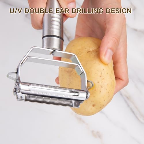 Stainless Steel Dual Blade peelers for kitchen,Julienne Peeler,Vegetable Peeler for carrot,potatoe, Grinder easy storage,Can be fixed on the base for use(QGSY), large, Green, YC-QGSY-green-01