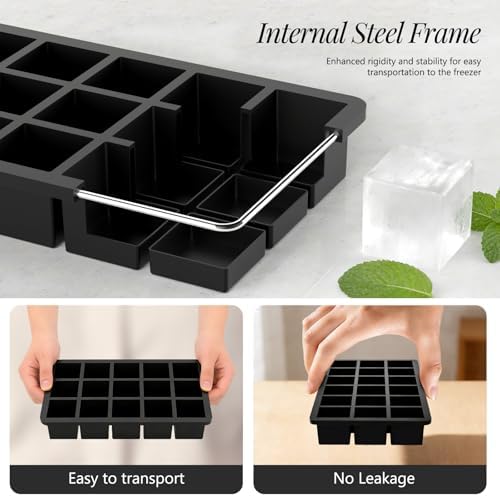1.3" Small Square Silicone Ice Cube Tray for Freezer, 15 Cavity Big Old Fashioned Ice Cube Mold for Whiskey,Craft Ice Cube Molds with Lid for Chilled Drinks, Cocktails, Whiskey,Bourbon-2 Pack