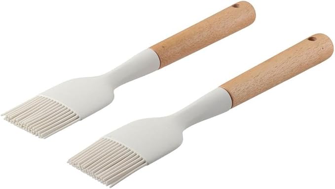 2Pcs Silicone Oil Brush with Wooden Handle,Durable Basting Brush Pastry Brush,Easy to Clean,White Food Brushes for Cooking Baking Grilling