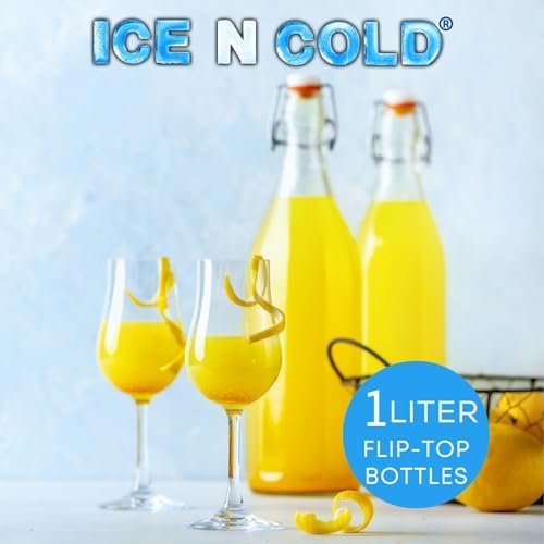 ICE N COLD Glass Swing Top Bottles | Flip Top Glass Bottles for Limoncello, Syrups, Oils, Vinegar, Extracts & Beverages | Airtight Reusable Glass Bottles (6-Pack, LARGE (1L | 34oz))