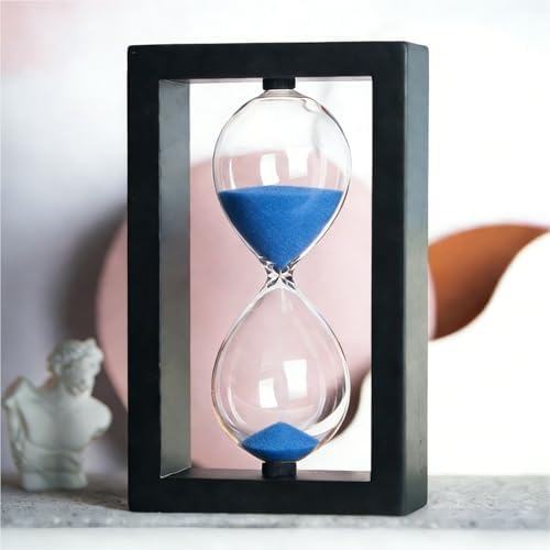 SAMLONG Hourglass 60 Minute Decorative Sand Timer, Wooden Blue Sand Clock