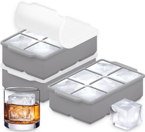 KitchFort® Large Silicone Ice Cube Tray (3-Pack) - 2" Big Ice Mold with Lid