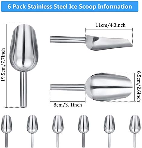 6 Pack 6 oz Stainless Steel Metal Ice Scoop for Candy Coffee Beans Popcorn